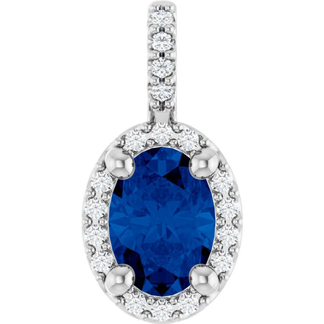 14K White Lab-Grown Blue Sapphire & .07 CTW Natural Diamond Halo-Style Pendant