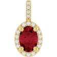 14K Yellow Lab-Grown Ruby & .07 CTW Natural Diamond Halo-Style Pendant