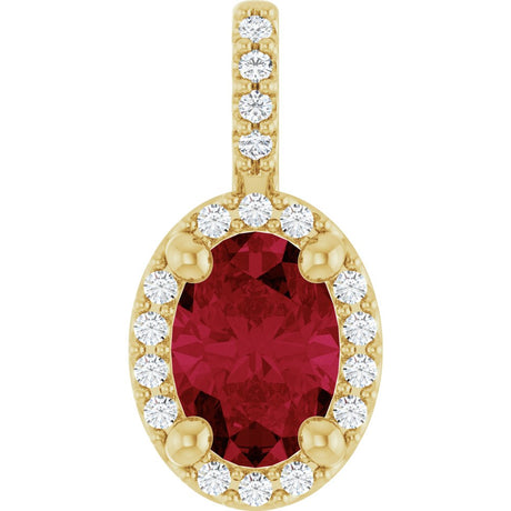 14K Yellow Lab-Grown Ruby & .07 CTW Natural Diamond Halo-Style Pendant