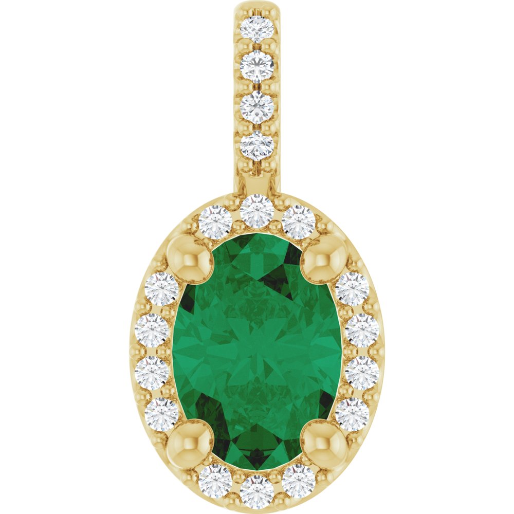 14K Yellow Lab-Grown Emerald & .07 CTW Natural Diamond Halo-Style Pendant