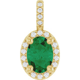 14K Yellow Lab-Grown Emerald & .07 CTW Natural Diamond Halo-Style Pendant