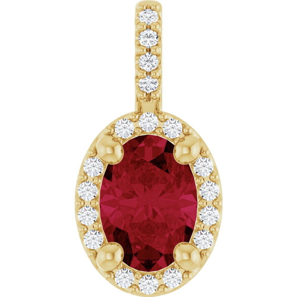 14K Yellow Lab-Grown Ruby & .07 CTW Natural Diamond Halo-Style Pendant