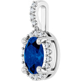 14K White Lab-Grown Blue Sapphire & .07 CTW Natural Diamond Halo-Style Pendant