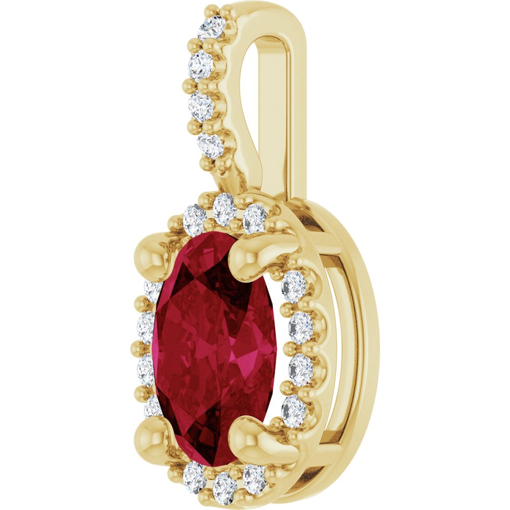 14K Yellow Lab-Grown Ruby & .07 CTW Natural Diamond Halo-Style Pendant