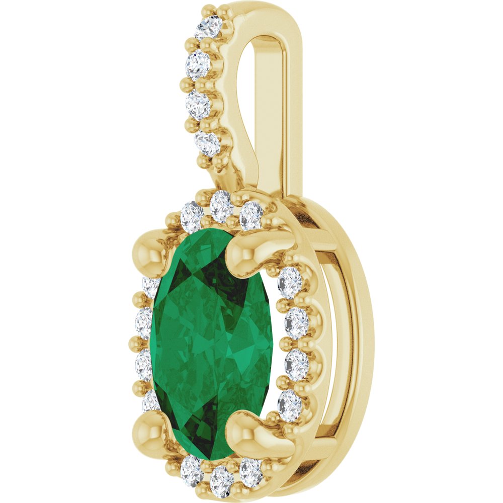 14K Yellow Lab-Grown Emerald & .07 CTW Natural Diamond Halo-Style Pendant