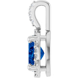 14K White Lab-Grown Blue Sapphire & .07 CTW Natural Diamond Halo-Style Pendant