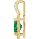 14K Yellow Lab-Grown Emerald & .07 CTW Natural Diamond Halo-Style Pendant