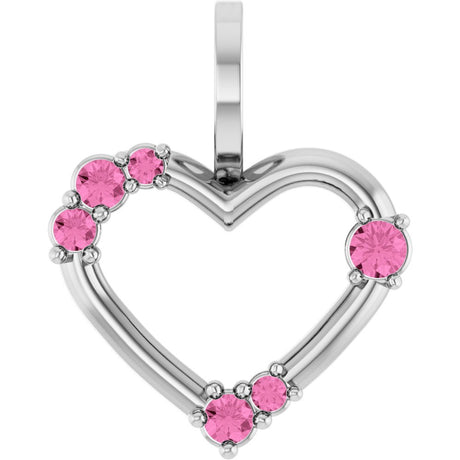 14K White Natural Pink Sapphire Heart Pendant