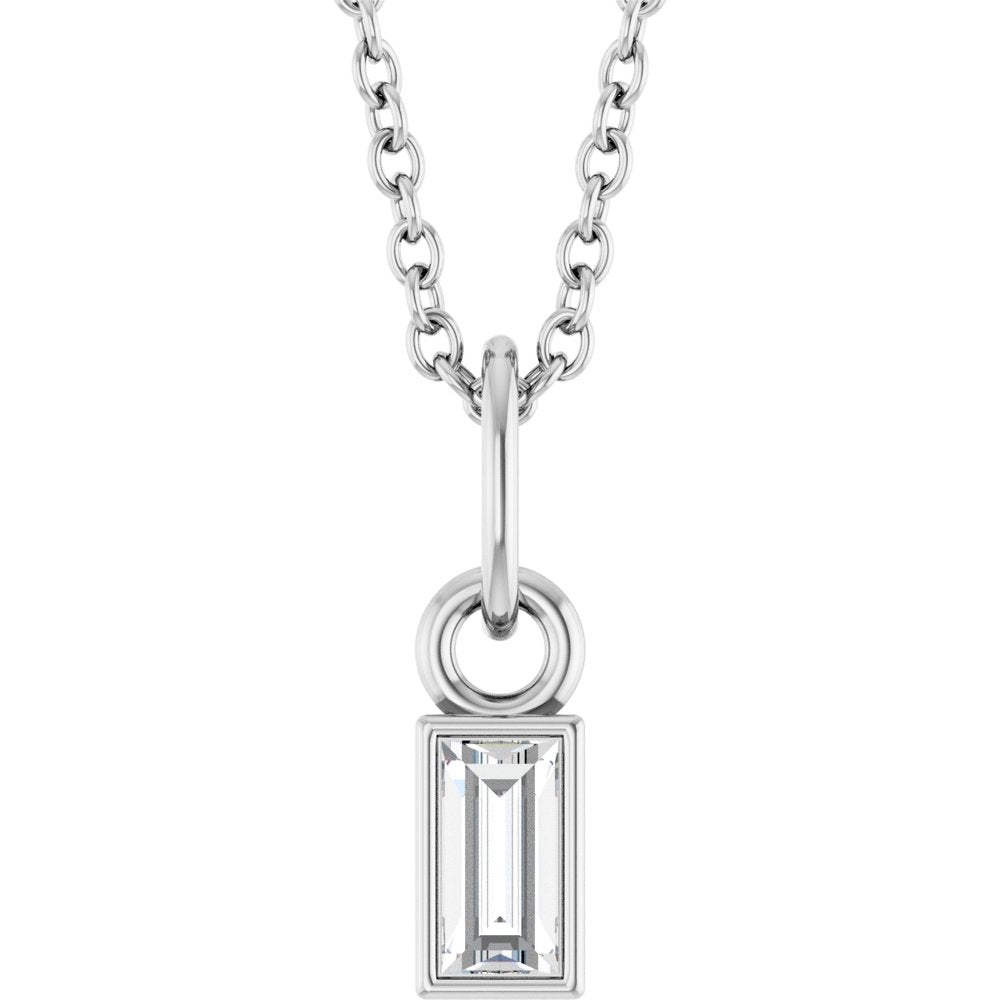 14K White 1/10 CT Natural Diamond Bezel-Set 16-18" Necklace