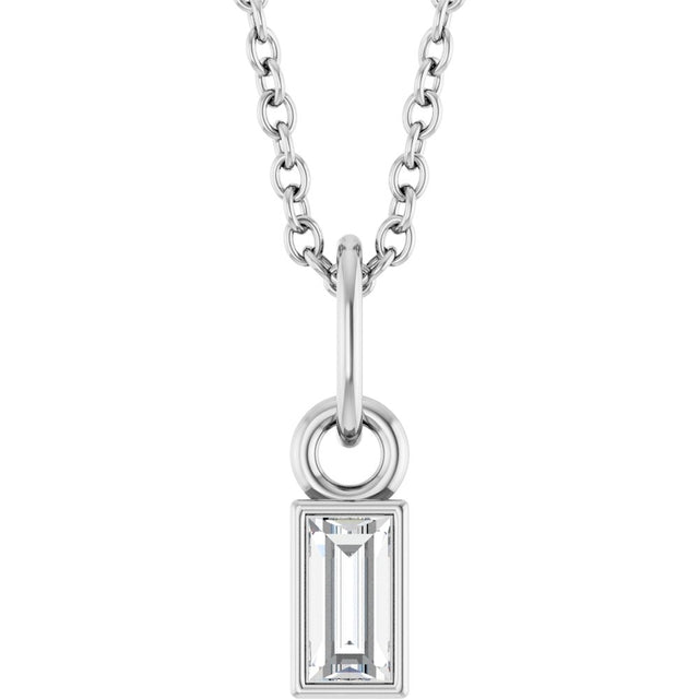 14K White 1/10 CT Natural Diamond Bezel-Set 16-18" Necklace