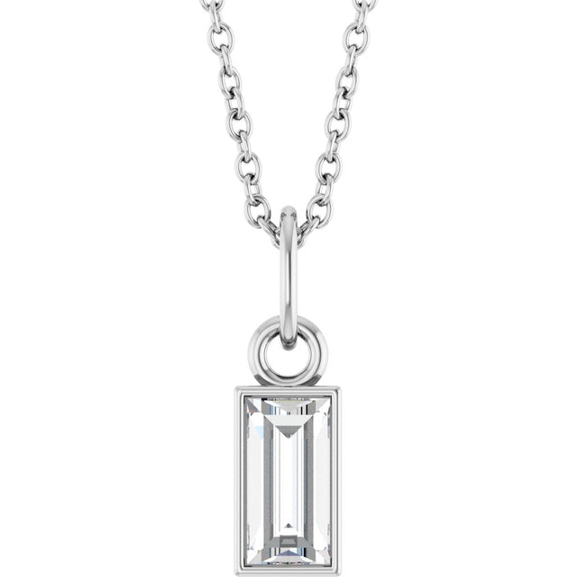 14K White 3/8 CT Lab-Grown Diamond Bezel-Set 16-18" Necklace