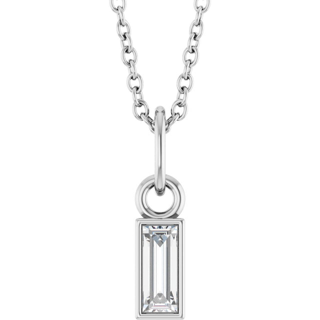 14K White 1/6 CT Lab-Grown Diamond Bezel-Set 16-18" Necklace