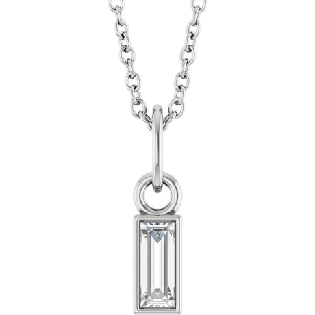 14K White 1/6 CT Lab-Grown Diamond Bezel-Set 16-18" Necklace