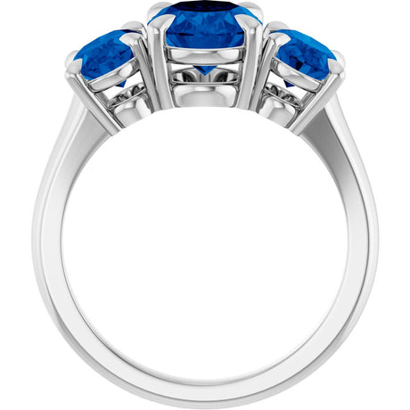 14K White Gold 8x6 mm Oval Lab-Grown Blue Sapphire Three-Stone Ring