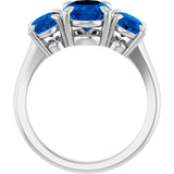 14K White Gold 8x6 mm Oval Lab-Grown Blue Sapphire Three-Stone Ring