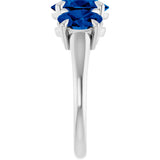 14K White 8x6 mm Oval Lab-Grown Blue Sapphire Three-Stone Ring