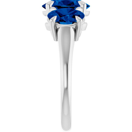 14K White Gold 8x6 mm Oval Lab-Grown Blue Sapphire Three-Stone Ring