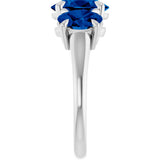 14K White Gold 8x6 mm Oval Lab-Grown Blue Sapphire Three-Stone Ring