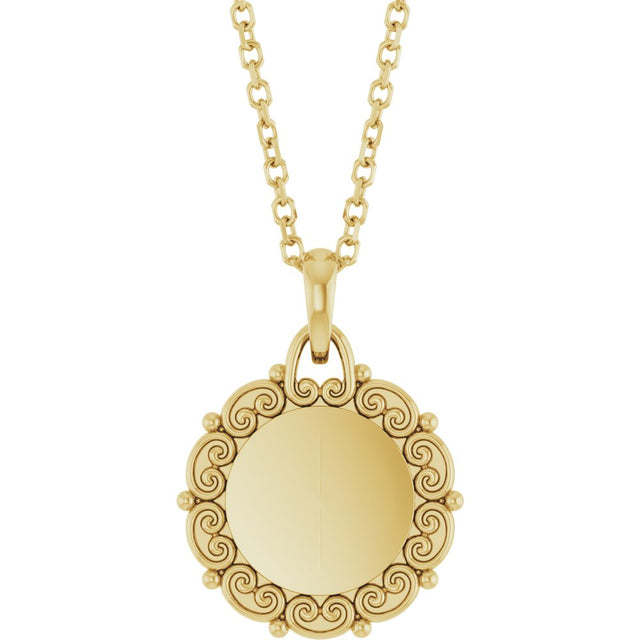 14K Yellow Gold Engravable Scroll 16-18" Necklace