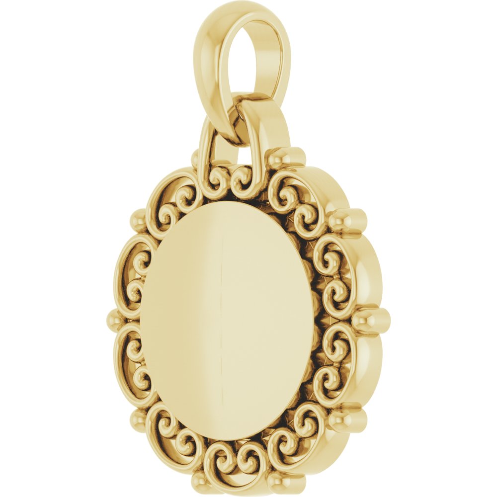 14K Yellow Gold Engravable Scroll Pendant