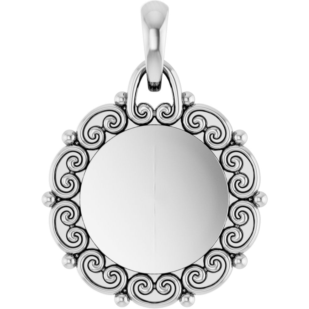 14K White Engravable Scroll Pendant