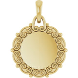 14K Yellow Gold Engravable Scroll Pendant