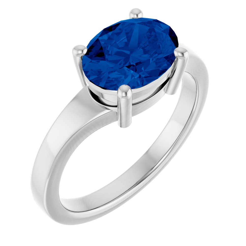 14K White Gold Lab-Grown Blue Sapphire Ring