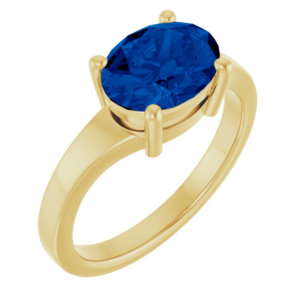 14K Yellow Gold Lab-Grown Blue Sapphire Ring