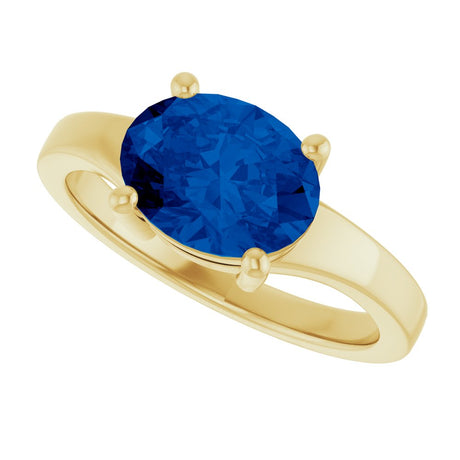 14K Yellow Gold Lab-Grown Blue Sapphire Ring