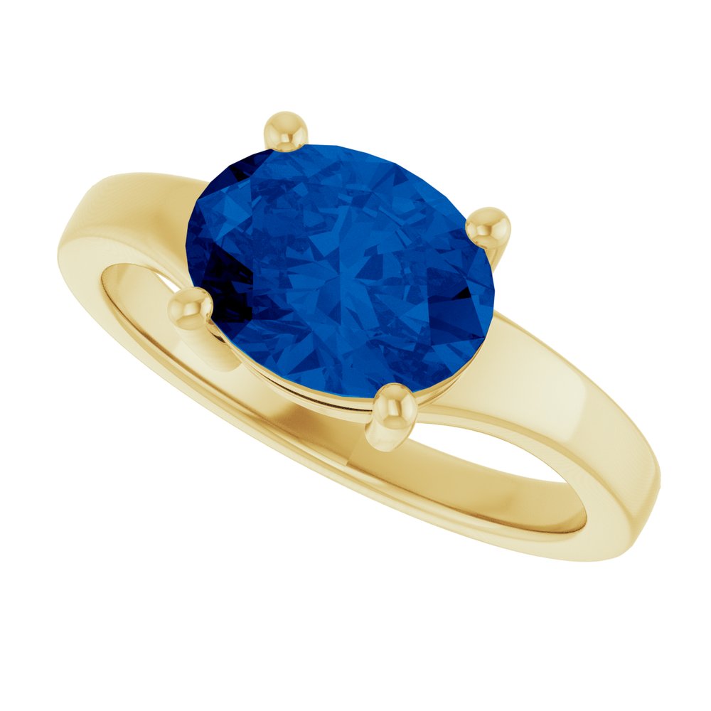 14K Yellow Gold Lab-Grown Blue Sapphire Ring