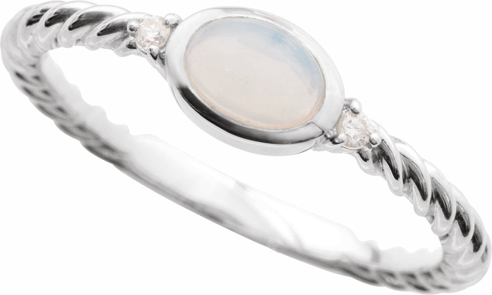 Sterling Silver Natural White Opal & .03 CTW Natural Diamond Cabochon Ring