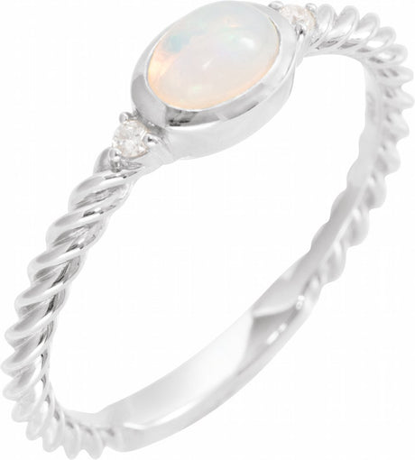 Sterling Silver Natural White Opal & .03 CTW Natural Diamond Cabochon Ring