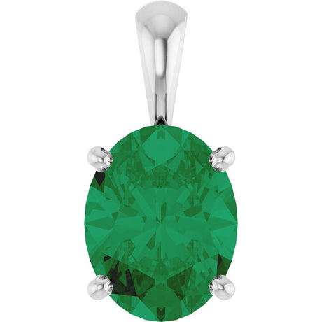 14K White Gold Lab-Grown Emerald Pendant