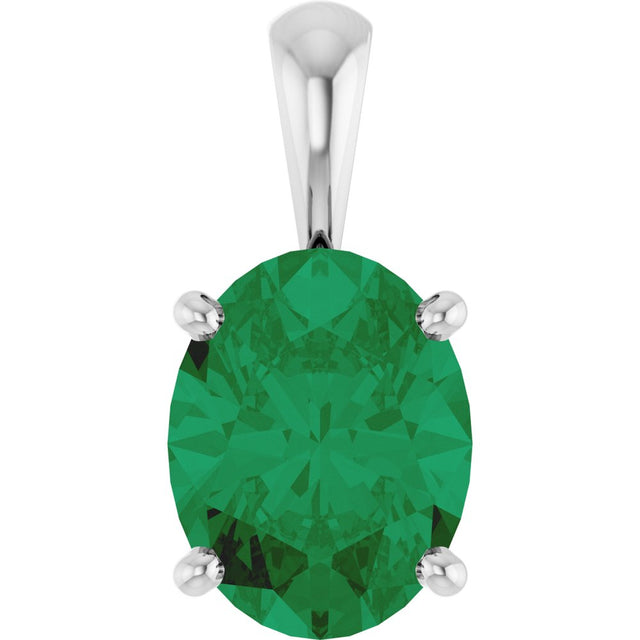 14K White Gold Lab-Grown Emerald Pendant