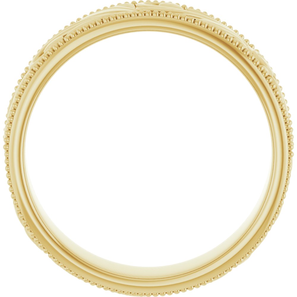 14K Yellow 6 mm Milgrain Edge Floral Flat Band