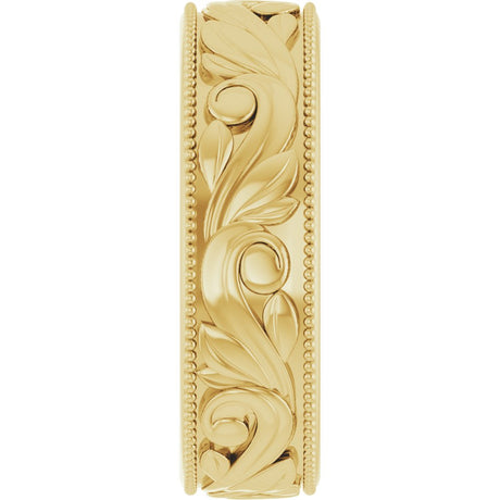14K Yellow 6 mm Milgrain Edge Floral Flat Band