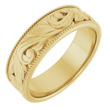 14K Yellow 6 mm Milgrain Edge Floral Flat Band Size 8