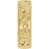 14K Yellow 6 mm Milgrain Edge Floral Flat Band