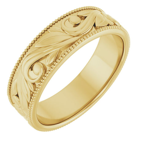 14K Yellow 6 mm Milgrain Edge Floral Flat Band Size 9