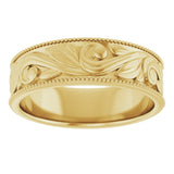 14K Yellow 6 mm Milgrain Edge Floral Flat Band