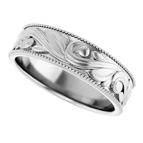 14K White 6 mm Floral-Inspired Band Size 10