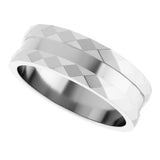 14K White Gold 6 mm Geometric Faceted Grooved Flat Band Size 9