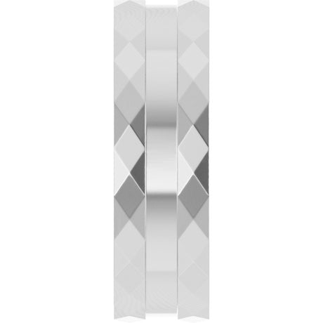 14K White Gold 6 mm Geometric Faceted Grooved Flat Band Size 9