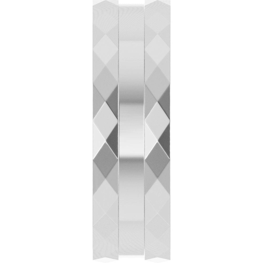 14K White Gold 6 mm Geometric Faceted Grooved Flat Band Size 9