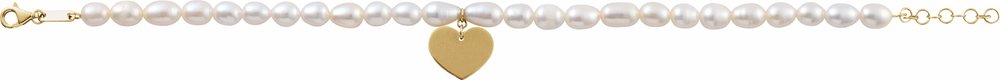 14K Yellow Cultured White Freshwater Pearl & Heart 7-8" Bracelet