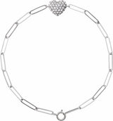 14K White 1/3 CTW Natural Diamond Heart & Paperclip-Style 7" Bracelet