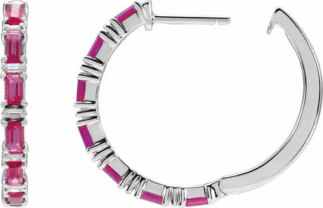 14K White Natural Ruby & 1 1/4 Natural Diamond Hoop Earrings