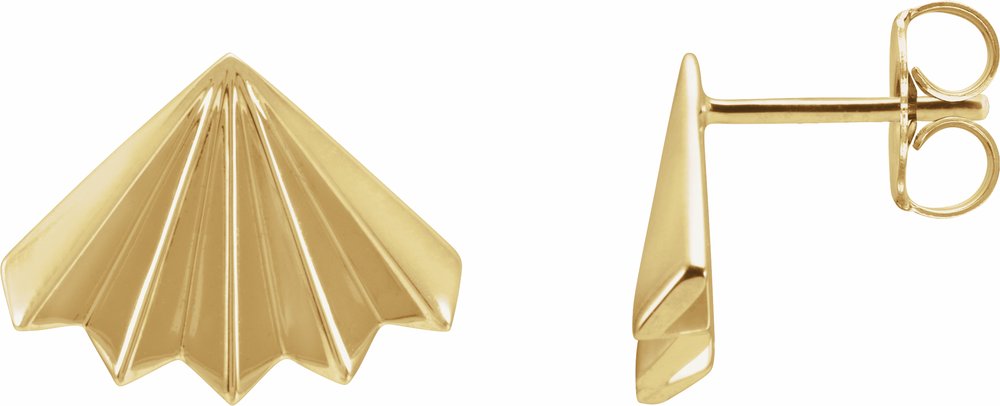 14K Yellow Fan Stud Earrings