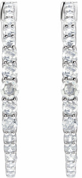 14K White Gold 1 1/3 CTW Natural Diamond 30 mm Hoop Earrings