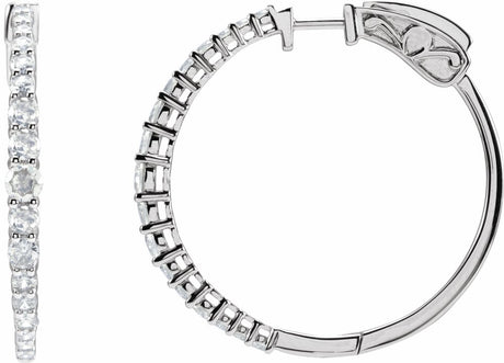14K White Gold 1 1/3 CTW Natural Diamond 30 mm Hoop Earrings